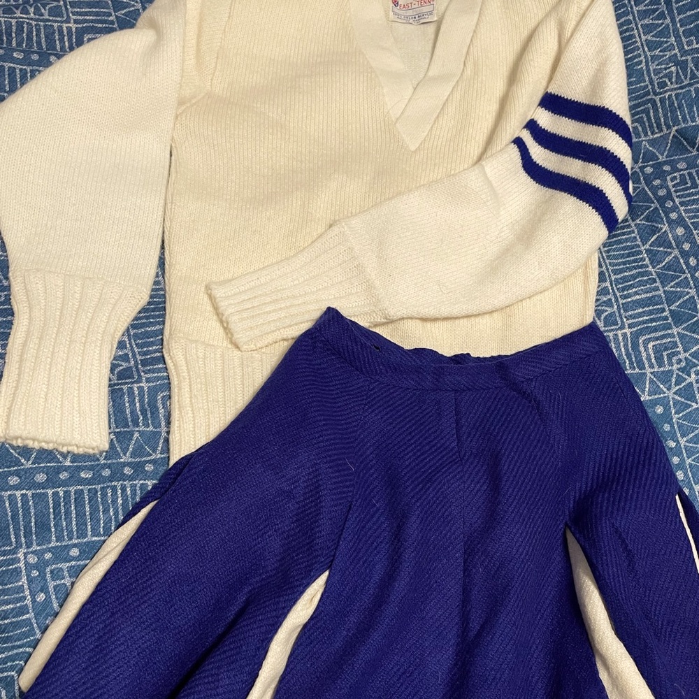 Vintage cheerleader skirt, vest  and sweater. Authentic, excellent condition.